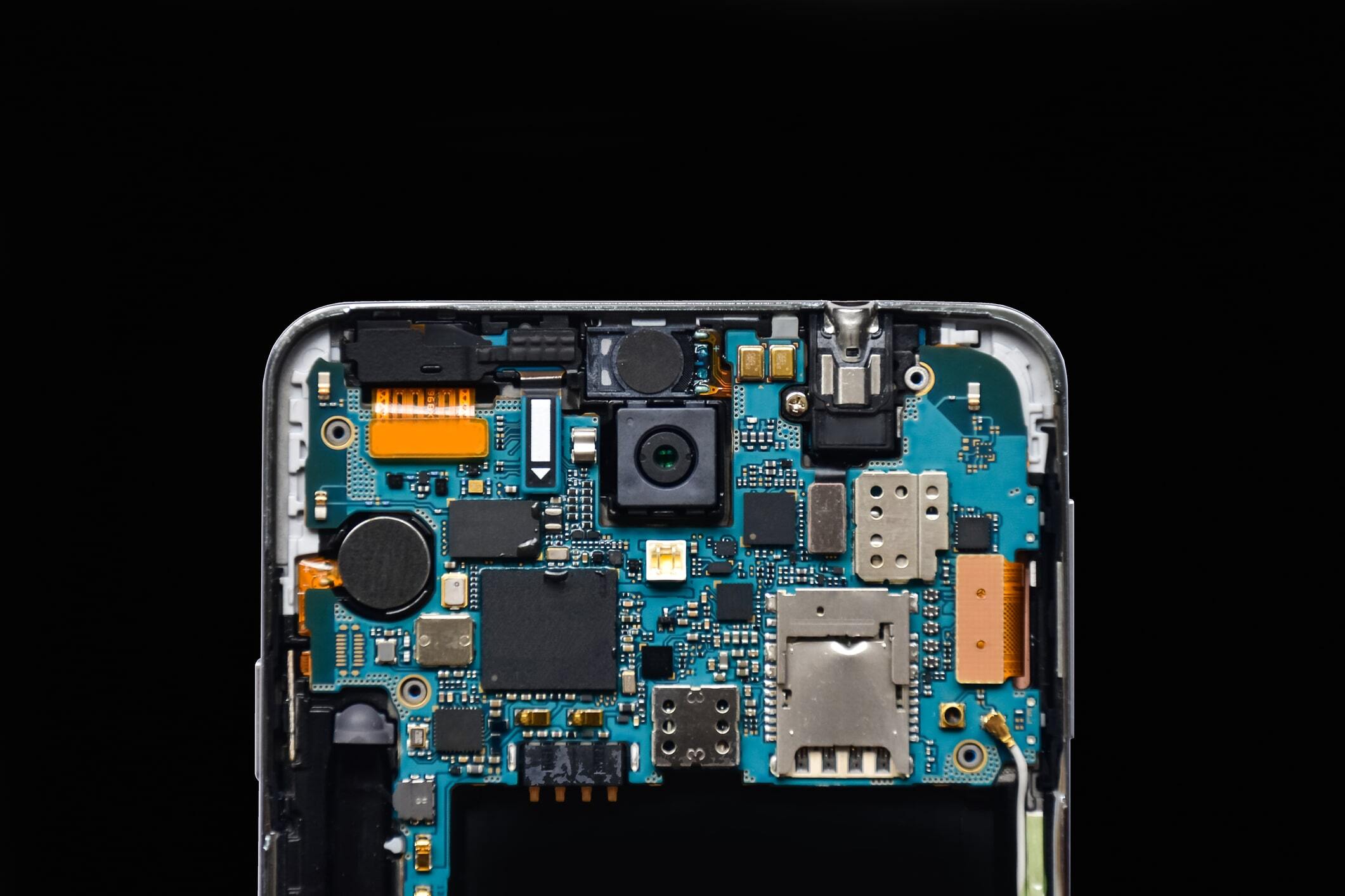Close-up image of a phones internal components