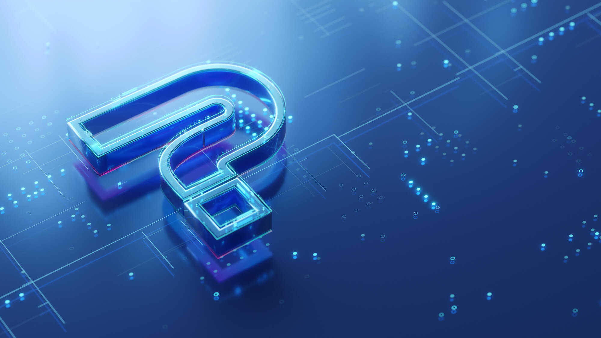 Rendering of a raised question mark on a blue background